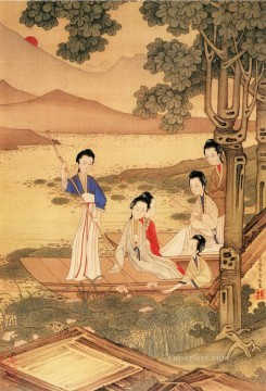  antigua Pintura - Xiong bingzhen doncella china antigua